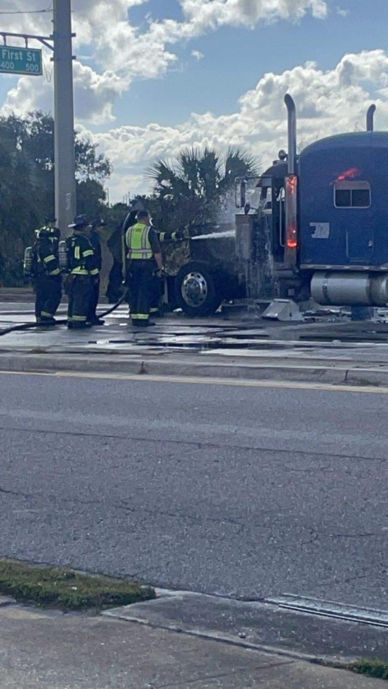 Semi Catches Fire on Hwy. 60 Near Downtown Lake Wales, Causing Traffic Snag