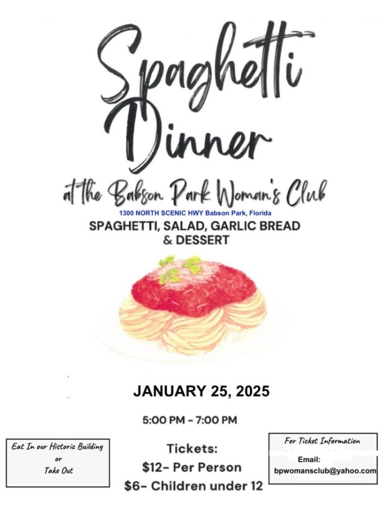 Babson Park Woman’s Club Spaghetti Dinner Jan. 25