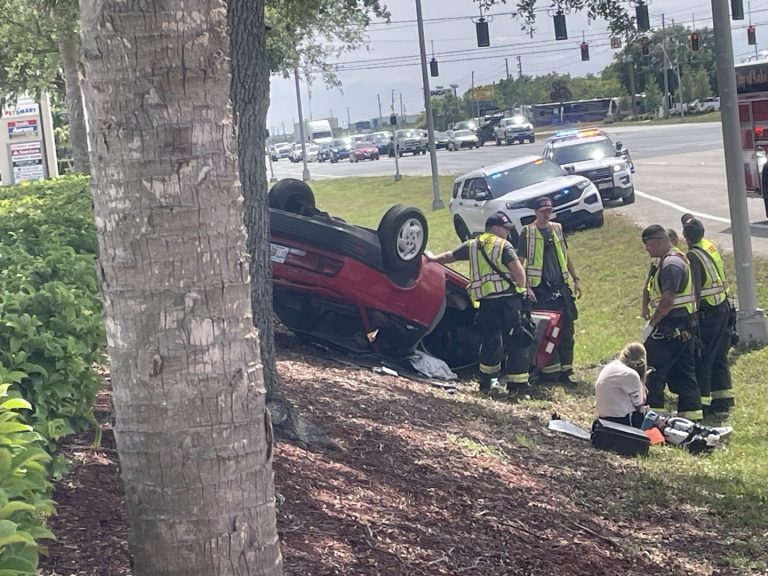 Vehicle on its Roof off Hwy. 27 in Lake Wales