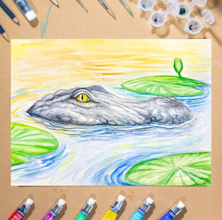 Beginner Watercolor Art Class: Alligator in Lilies at Bok Tower Gardens